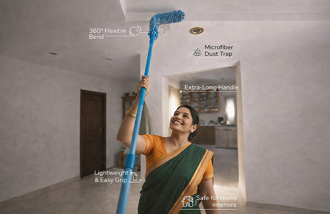 Extendable Telescopic Rod, Foldable Microfiber Cleaning Duster, Flexible Bendable Mop Head, Quick and Easy Cleaning-Home, Kitchen, Car, Ceiling, Office