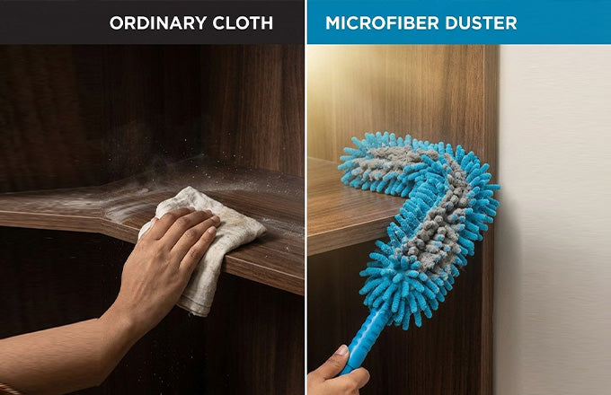 Extendable Telescopic Rod, Foldable Microfiber Cleaning Duster, Flexible Bendable Mop Head, Quick and Easy Cleaning-Home, Kitchen, Car, Ceiling, Office